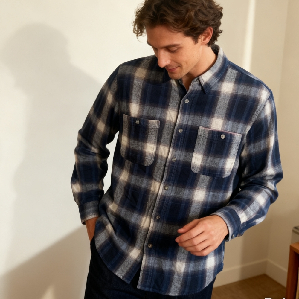 Boston Traders Vintage Blue & White Cotton Shirt, Size L - Luxury Label